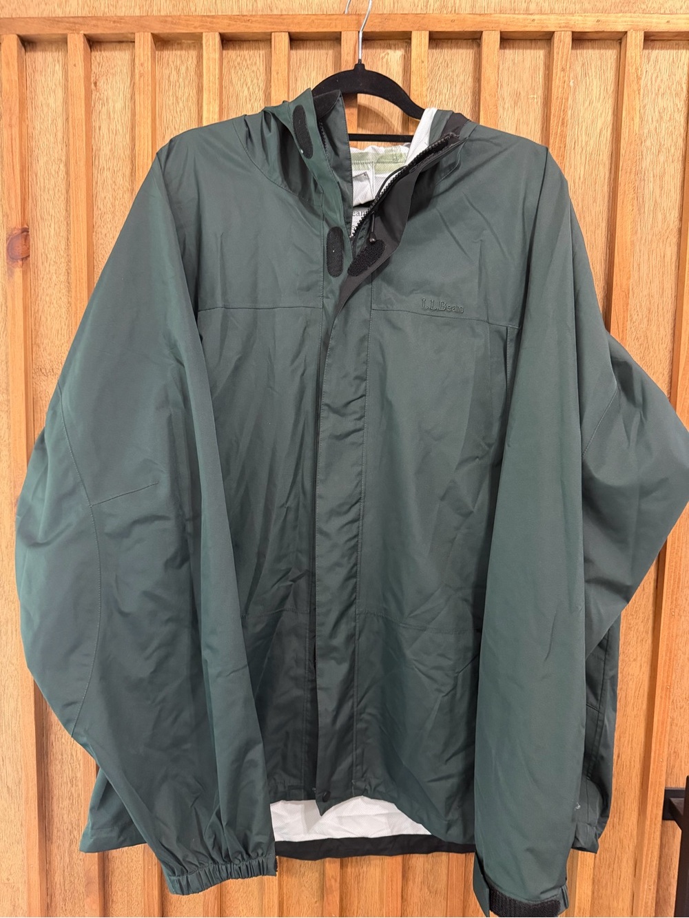 L.L. Bean Olive Green Hooded Raincoat